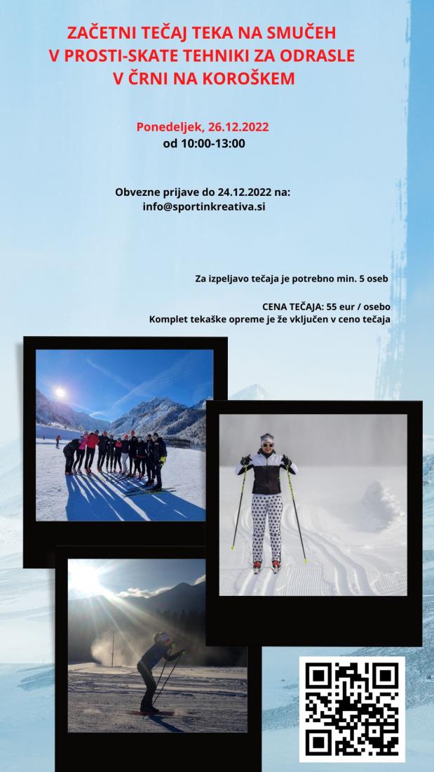 ZAČETNI TEČAJ TEKA NA SMUČEH V PROSTI-SKATE TEHNIKI ZA ODRASLE V ČRNI NA KOROŠKEM